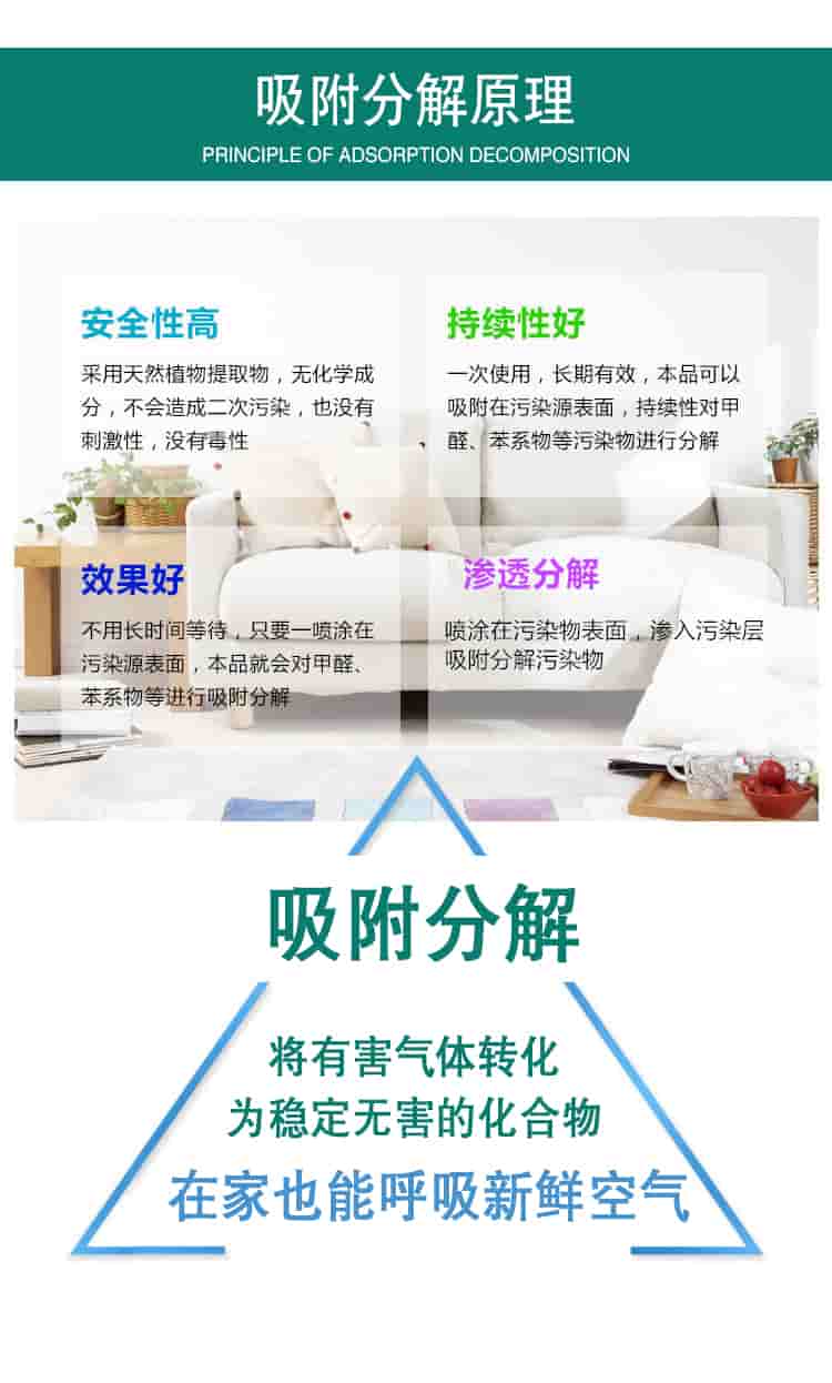 吸附分解原理，吸附分解，將有害氣體轉(zhuǎn)化為穩(wěn)定無(wú)害的化合物，在家也能呼吸新鮮空氣