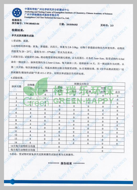 武漢除甲醛,w武漢甲醛治理,武漢甲醛檢測,湖北格瑞樂環(huán)保工程有限公司綠快光催化植物生物觸媒多次皮膚刺激性試驗(yàn)檢測報告