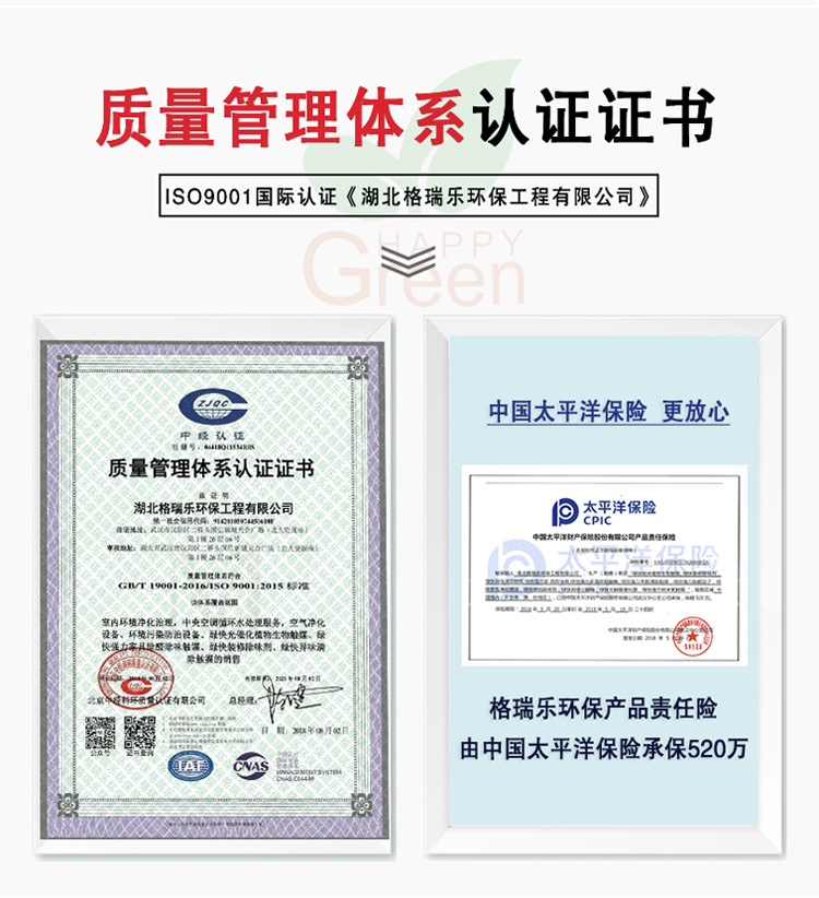 質(zhì)量管理體系認證證書 iso9001國際認證《湖北格瑞樂環(huán)保工程有限公司》