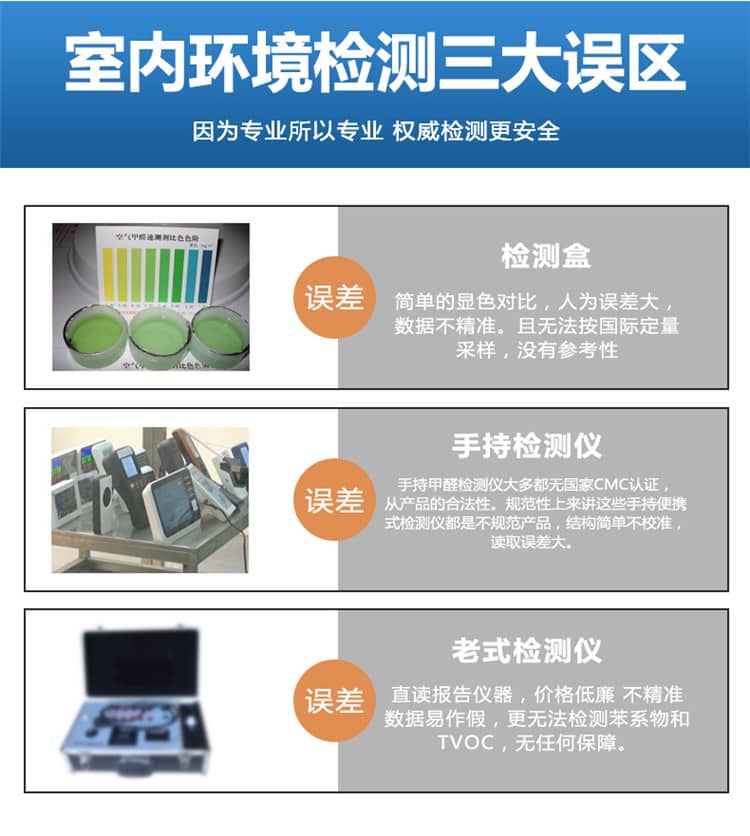 室內(nèi)環(huán)境檢測(cè)三大誤區(qū)，因?yàn)閷?zhuān)業(yè)所以專(zhuān)業(yè)，權(quán)威檢測(cè)更安全，檢測(cè)盒，手持檢測(cè)儀，老式檢測(cè)儀