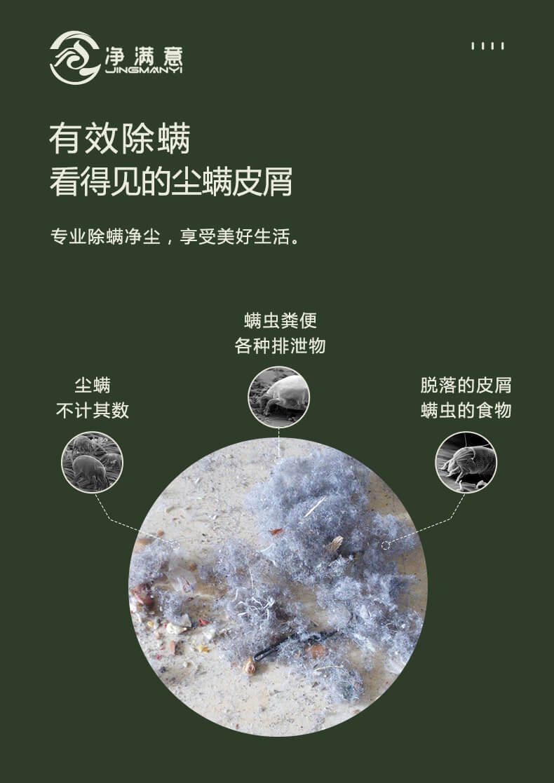 科學(xué)除螨，營(yíng)造沒(méi)螨空間，高頻拍打，快速剝離塵螨，物理驅(qū)趕，母嬰級(jí)健康，紫外線燈深層殺菌除螨，強(qiáng)大吸力強(qiáng)力吸附塵螨，長(zhǎng)效防護(hù)，使用方便